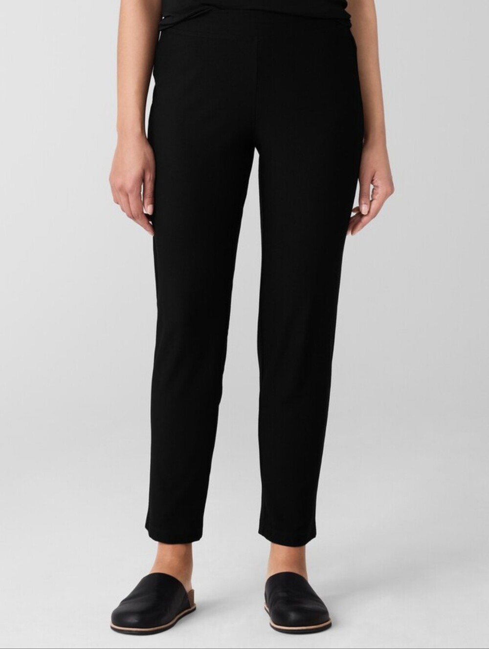 EILEEN FISHER Washable Stretch Crepe Pants 27 Inseam Black Flat Front Minimalist